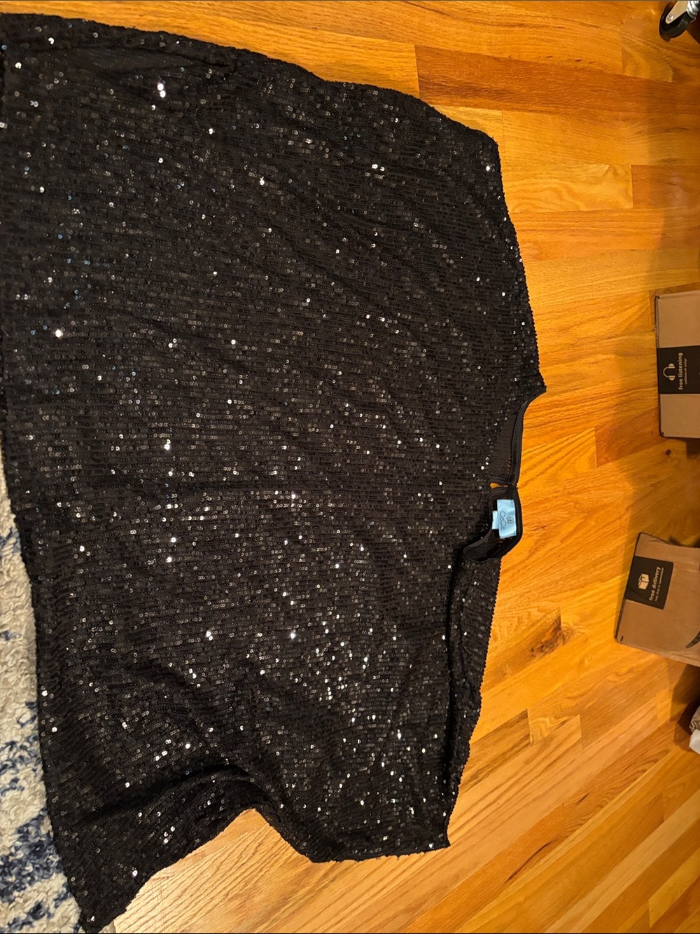 CeCe Black Sequin Short-Sleeve Top